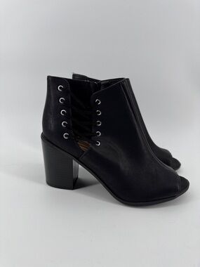 R2 Black Peep-Toe Lace-Up Block Heel Ankle Booties Women's Sz 10 NWOT